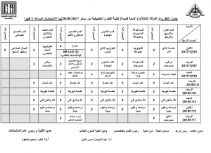 جدول الفرقة الثالثة دور يناير  2017/2018 نظرى - لائحة قديمة