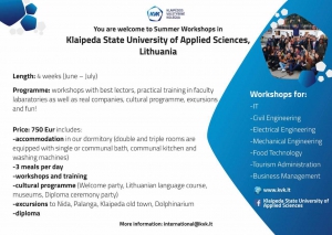 التعاون الدولي: برامج تدريبية صيف 2018 في الجامعات الأوروبية (ليتوانيا) KLAIP ĖDA STATE UN IVERSITY OF APLLIED SCIENCES