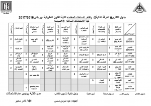 نهائى : جدول الامتحانات النظرية للفرقة الثانية ساعات معتمدة