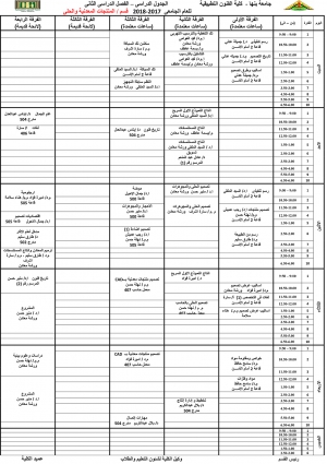 الجدول الدراسى لقسم المنتجات المعدنية والحلي