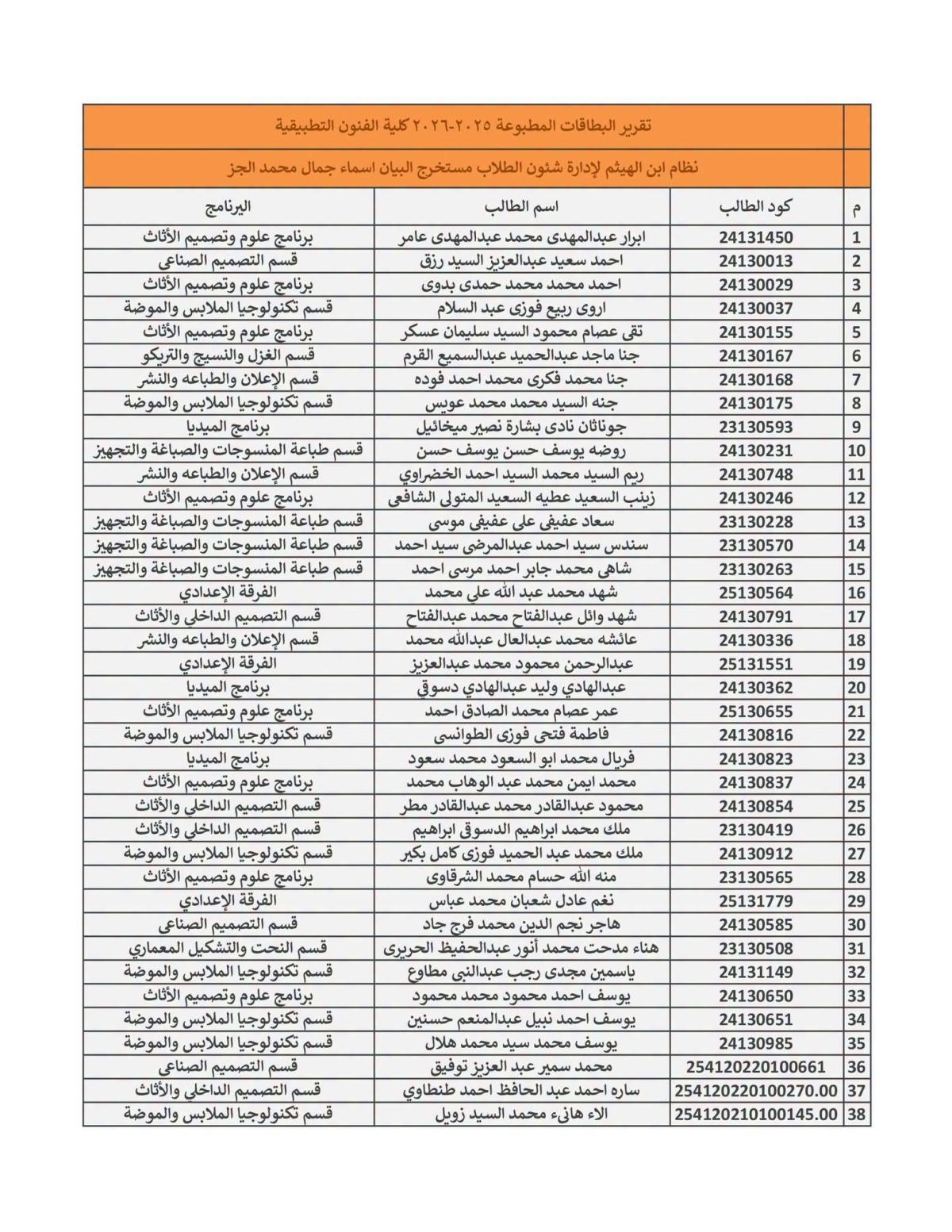 إعلان هام لطلاب كلية الفنون التطبيقية