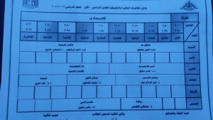 جدول المحاضرات النظرية للفصل الدراسى الأول للفرقة الإعدادية 2016/2017
