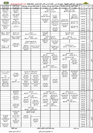 الجدول الدراسى لقسم الغزل والنسيج والتريكو للترم الثانى 2017/2018