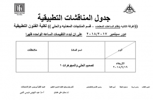 جدول المناقشات التطبيقية لقسم المنتجات المعدنية والحلى الفرقة الثانية